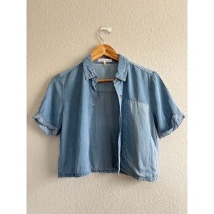 Short Sleeve Cropped Light Blue Jean Shirt Top Size XS